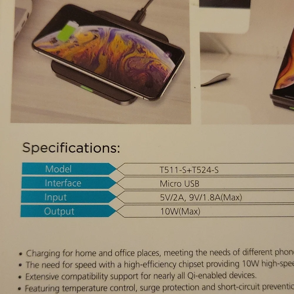 CHOETECH Model T511-S+T524-S fast wireless charging pad & stand 10W New…